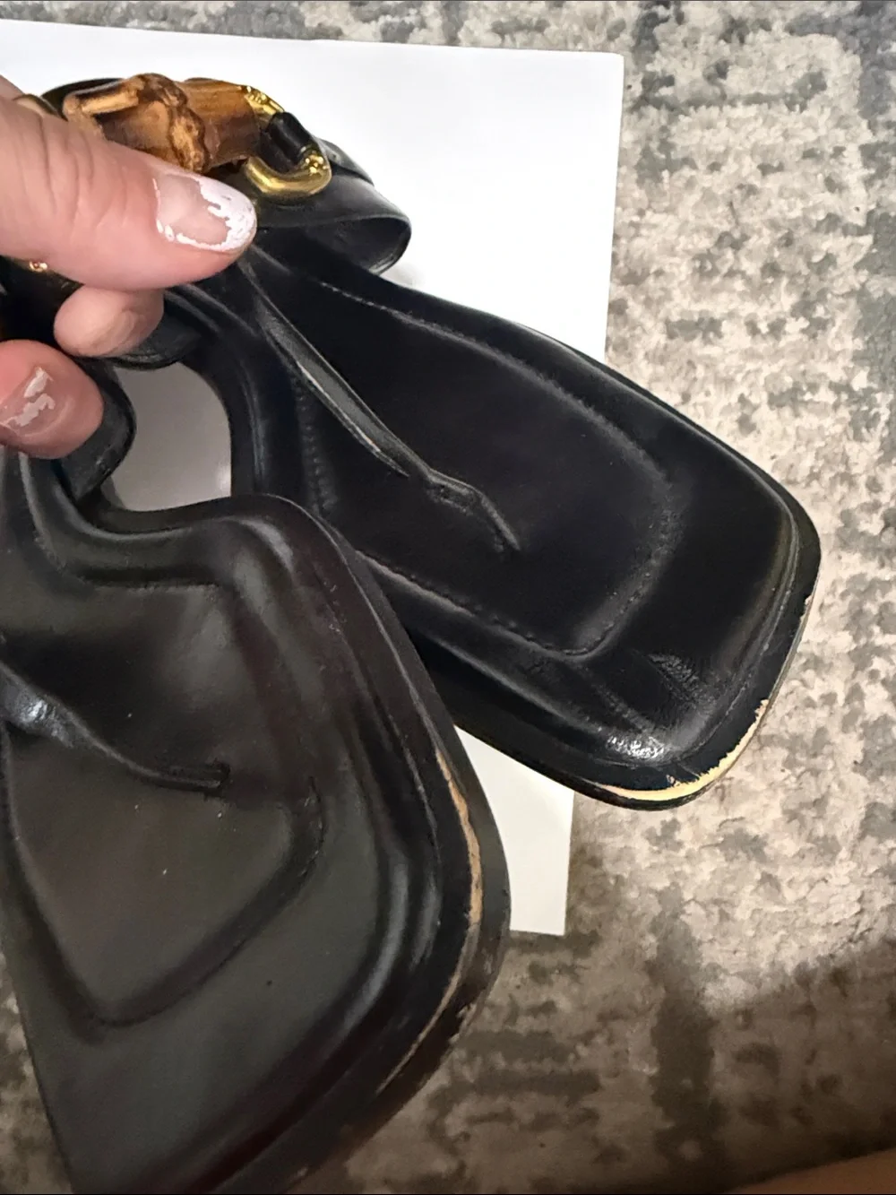Jeffrey Campbell Black Leather Thong Sandals with Bamboo-Style Gold Hardware